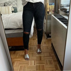 Frame Le High Skinny Dark Wash Ripped Jeans